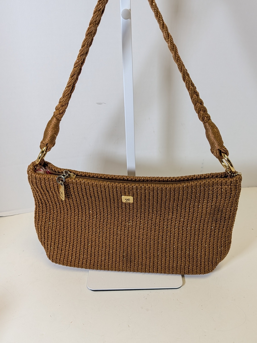 Lina Brown Woven Shoulder Bag with Braided Strap